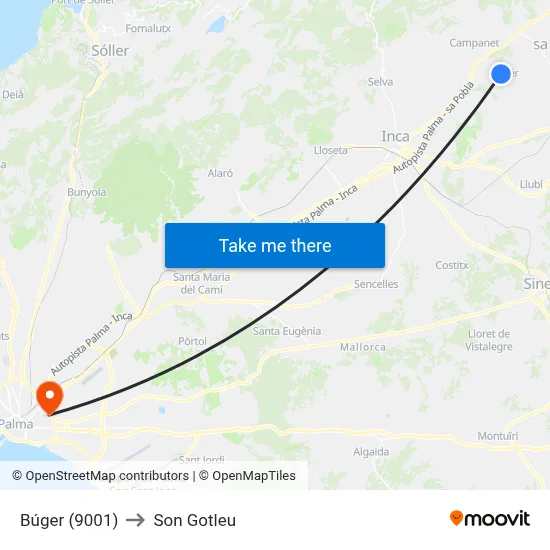 Búger (9001) to Son Gotleu map
