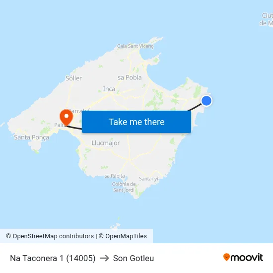 Na Taconera 1 (14005) to Son Gotleu map