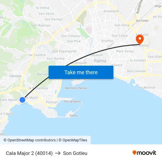 Cala Major 2 (40014) to Son Gotleu map