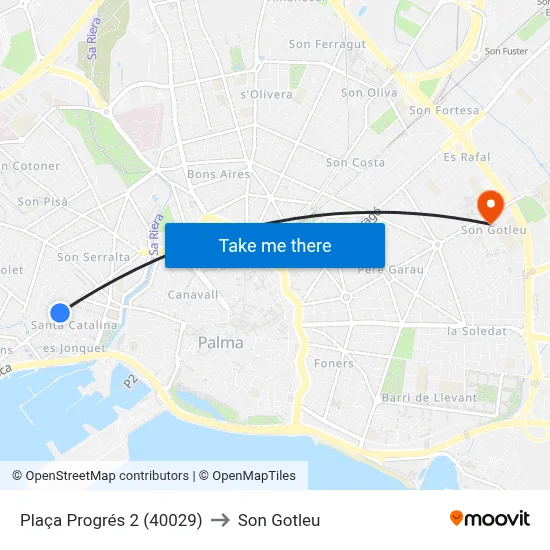 Plaça Progrés 2 (40029) to Son Gotleu map