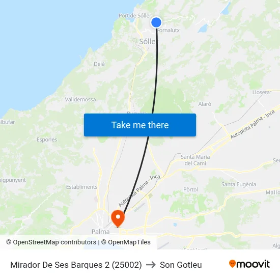 Mirador De Ses Barques 2 (25002) to Son Gotleu map