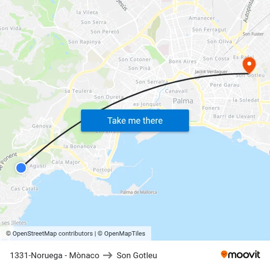 1331-Noruega - Mònaco to Son Gotleu map