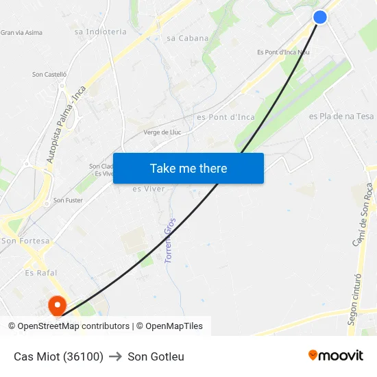 Cas Miot (36100) to Son Gotleu map
