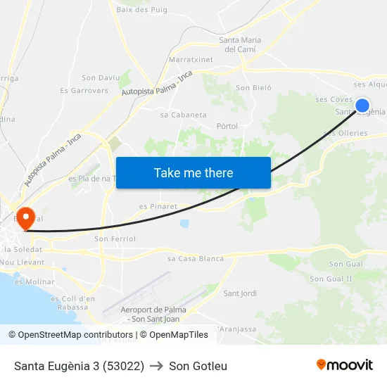 Santa Eugènia 3 (53022) to Son Gotleu map