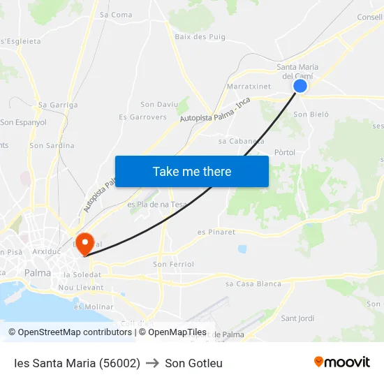 Ies Santa Maria (56002) to Son Gotleu map