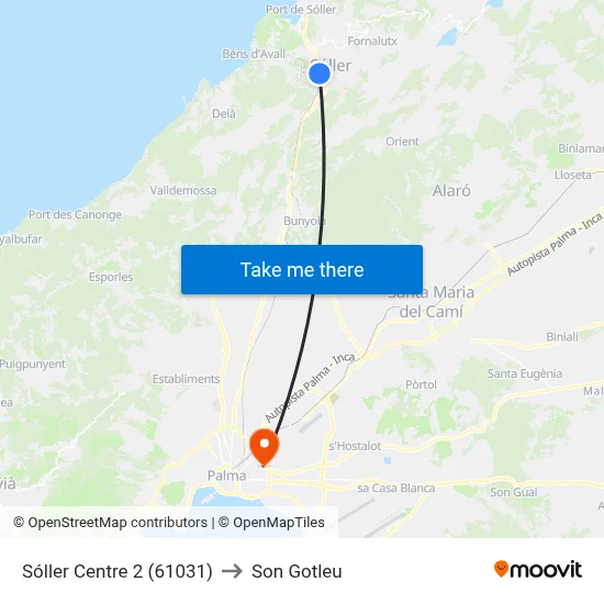 Sóller Centre 2 (61031) to Son Gotleu map