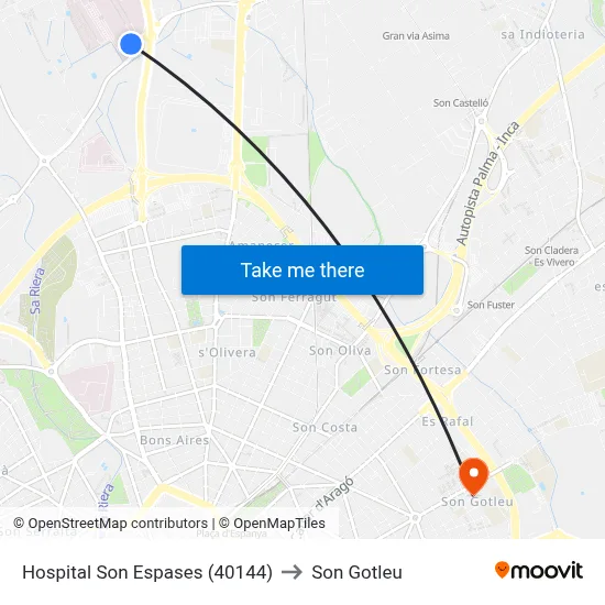 Hospital Son Espases (40144) to Son Gotleu map