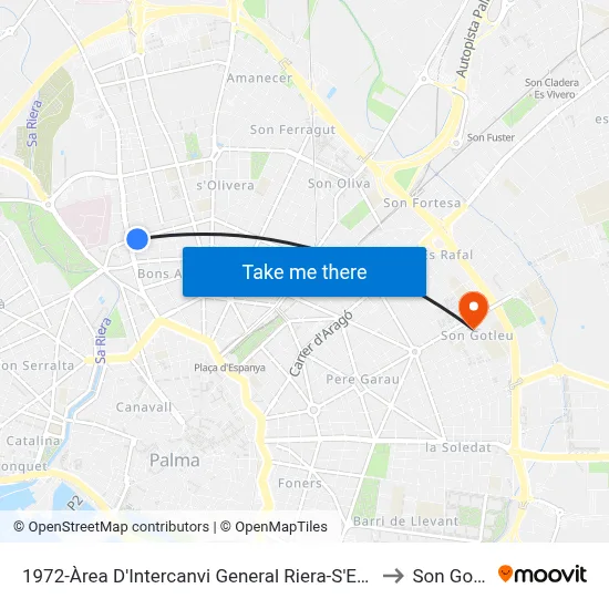 1972-Àrea D'Intercanvi General Riera-S'Escorxador to Son Gotleu map