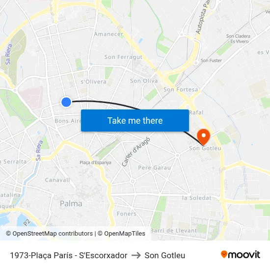 1973-Plaça París - S'Escorxador to Son Gotleu map