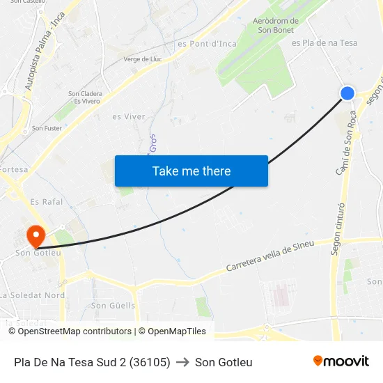 Pla De Na Tesa Sud 2 (36105) to Son Gotleu map