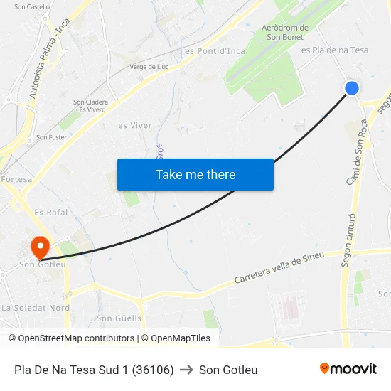 Pla De Na Tesa Sud 1 (36106) to Son Gotleu map