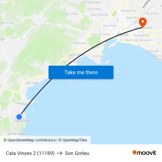 Cala Vinyes 2 (11189) to Son Gotleu map