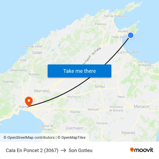 Cala En Poncet 2 (3067) to Son Gotleu map