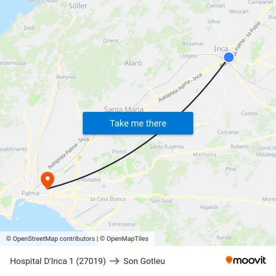 Hospital D'Inca 1 (27019) to Son Gotleu map