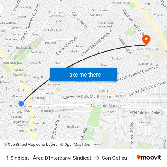 1-Sindicat - Àrea D'Intercanvi Sindicat to Son Gotleu map