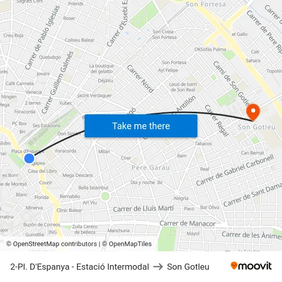 2-Pl. D'Espanya - Estació Intermodal to Son Gotleu map