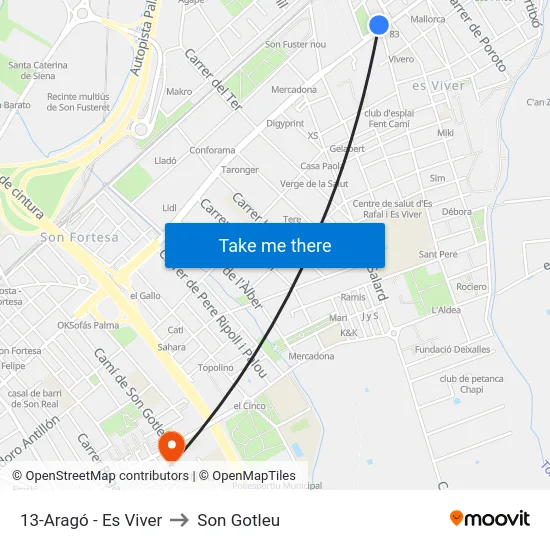 13-Aragó - Es Viver to Son Gotleu map