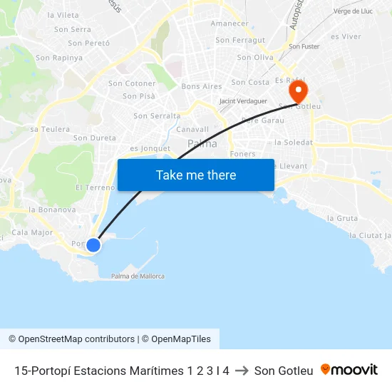 15-Portopí Estacions Marítimes 1  2  3 I 4 to Son Gotleu map