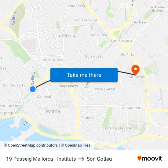19-Passeig Mallorca - Instituts to Son Gotleu map