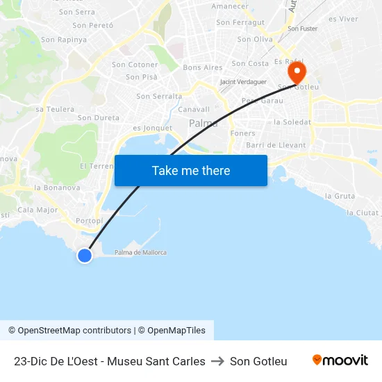 23-Dic De L'Oest - Museu Sant Carles to Son Gotleu map