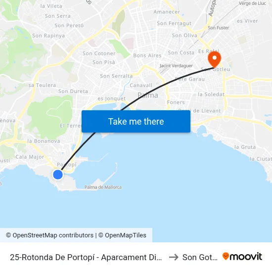 25-Rotonda De Portopí - Aparcament Dissuasiu to Son Gotleu map