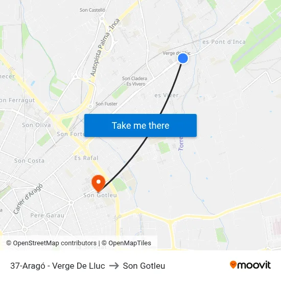 37-Aragó - Verge De Lluc to Son Gotleu map
