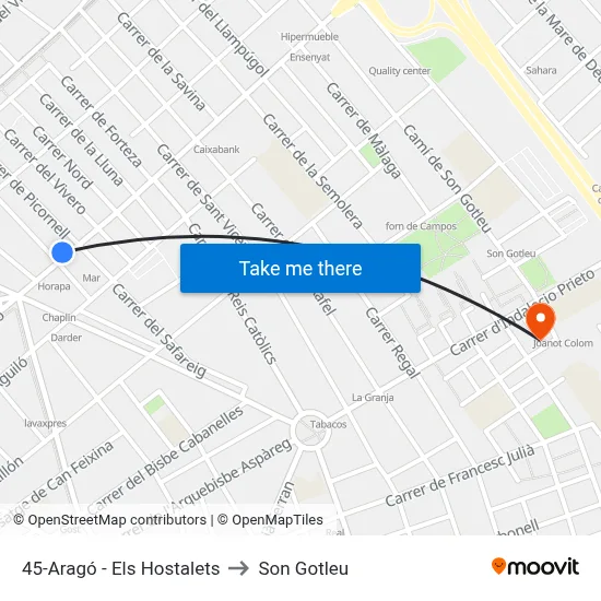 45-Aragó - Els Hostalets to Son Gotleu map