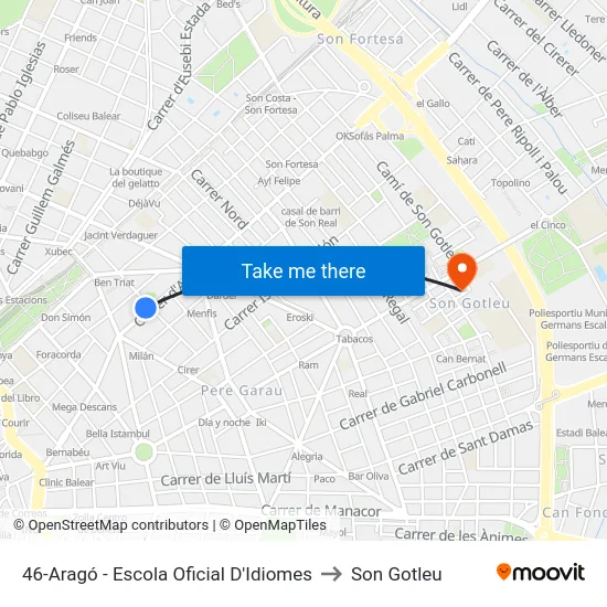 46-Aragó - Escola Oficial D'Idiomes to Son Gotleu map