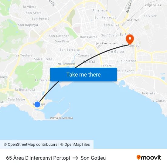 65-Àrea D'Intercanvi Portopí to Son Gotleu map