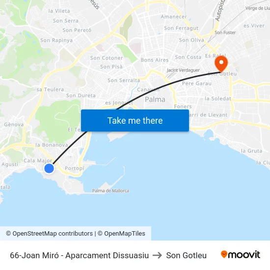 66-Joan Miró - Aparcament Dissuasiu to Son Gotleu map
