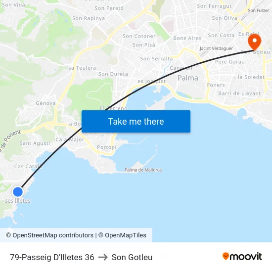 79-Passeig D'Illetes  36 to Son Gotleu map