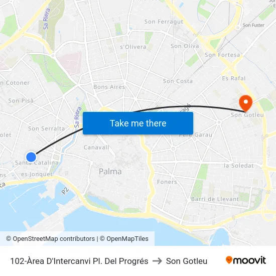 102-Àrea D'Intercanvi Pl. Del Progrés to Son Gotleu map