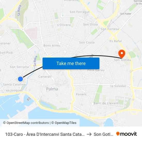 103-Caro - Àrea D'Intercanvi Santa Catalina to Son Gotleu map