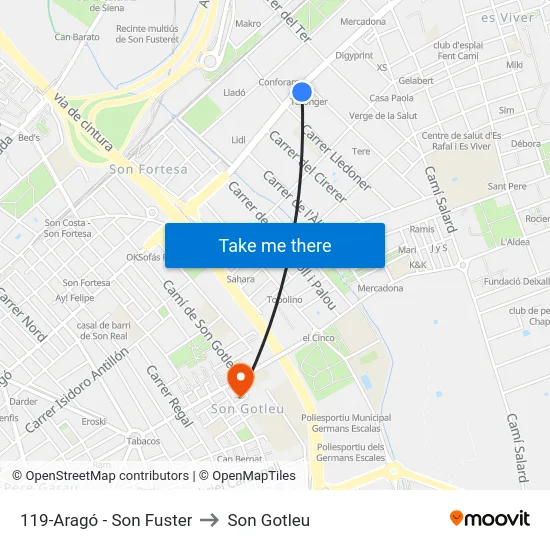 119-Aragó - Son Fuster to Son Gotleu map