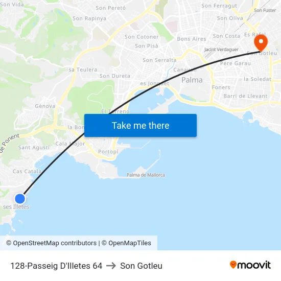 128-Passeig D'Illetes  64 to Son Gotleu map