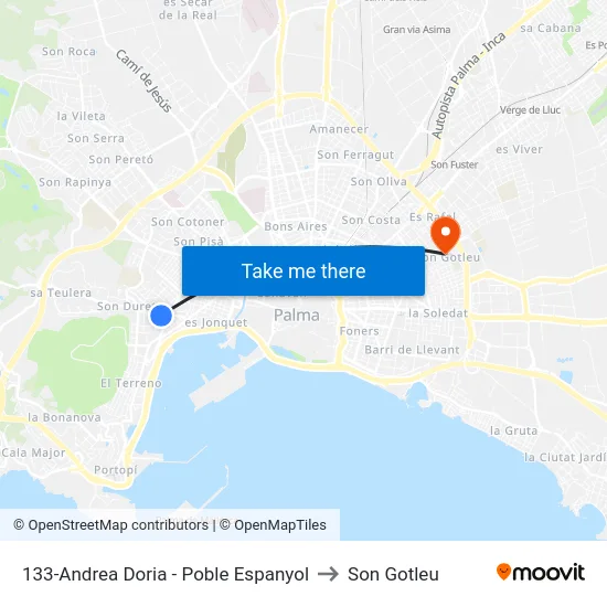 133-Andrea Doria - Poble Espanyol to Son Gotleu map