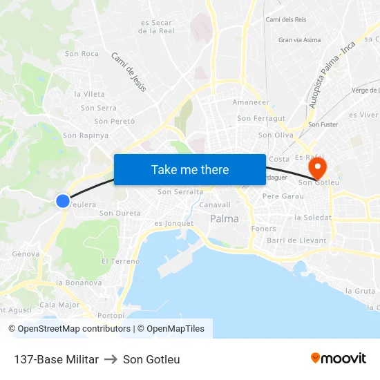 137-Base Militar to Son Gotleu map