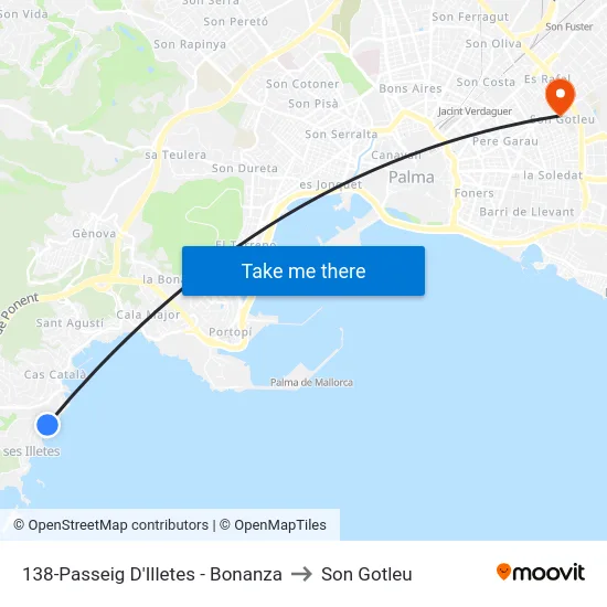 138-Passeig D'Illetes - Bonanza to Son Gotleu map