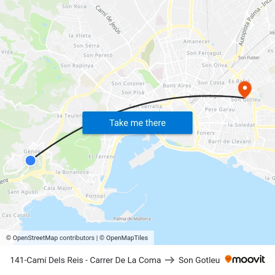 141-Camí Dels Reis - Carrer De La Coma to Son Gotleu map