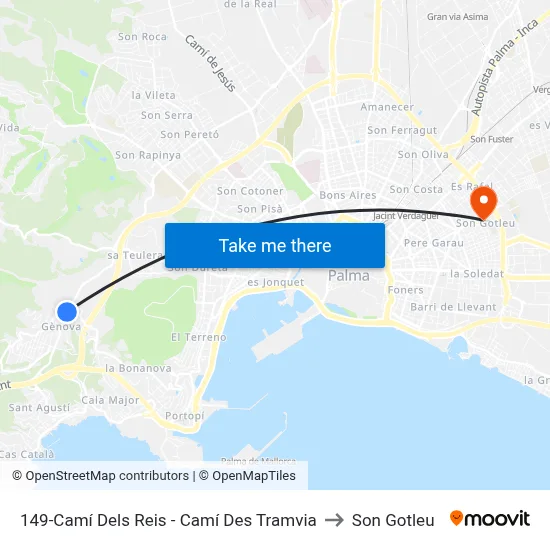 149-Camí Dels Reis - Camí Des Tramvia to Son Gotleu map