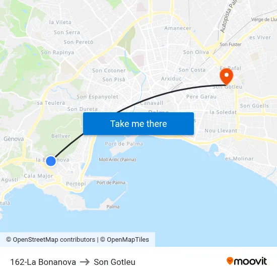 162-La Bonanova to Son Gotleu map