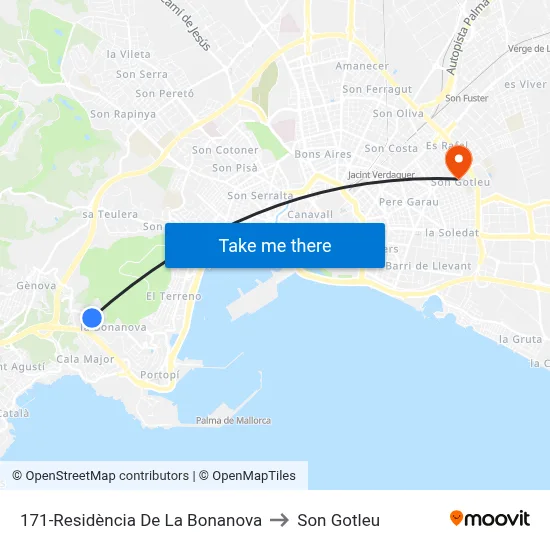 171-Residència De La Bonanova to Son Gotleu map