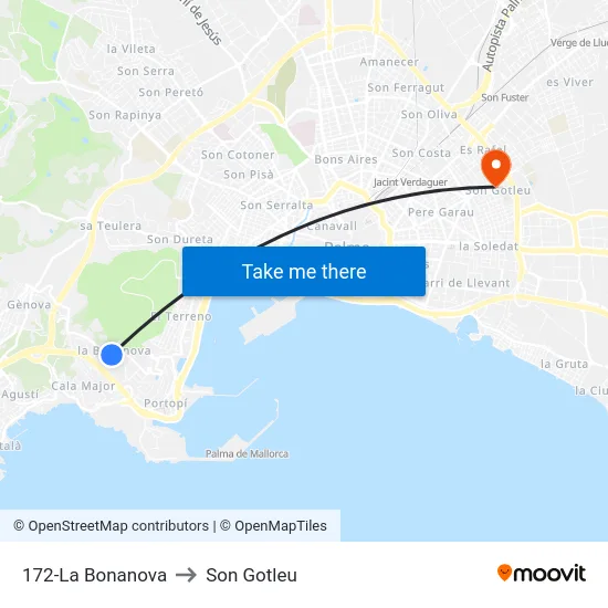 172-La Bonanova to Son Gotleu map