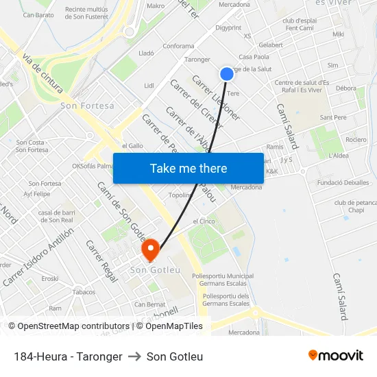 184-Heura - Taronger to Son Gotleu map