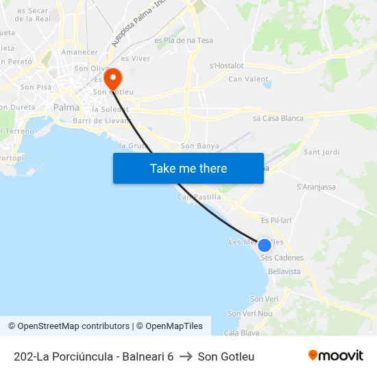 202-La Porciúncula - Balneari 6 to Son Gotleu map