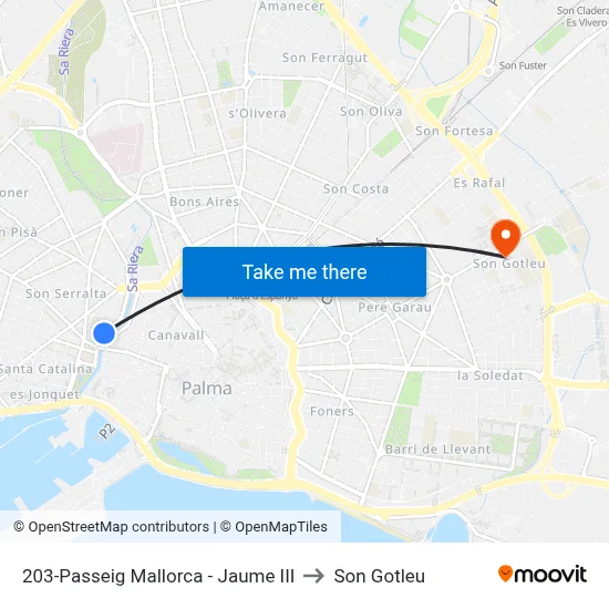 203-Passeig Mallorca - Jaume III to Son Gotleu map