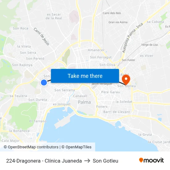 224-Dragonera - Clínica Juaneda to Son Gotleu map