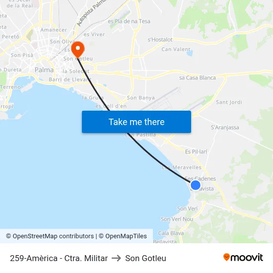 259-Amèrica - Ctra. Militar to Son Gotleu map