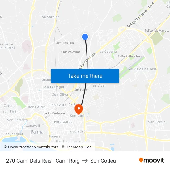 270-Camí Dels Reis - Camí Roig to Son Gotleu map