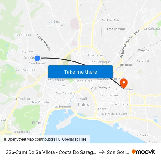 336-Camí De Sa Vileta - Costa De Saragossa to Son Gotleu map